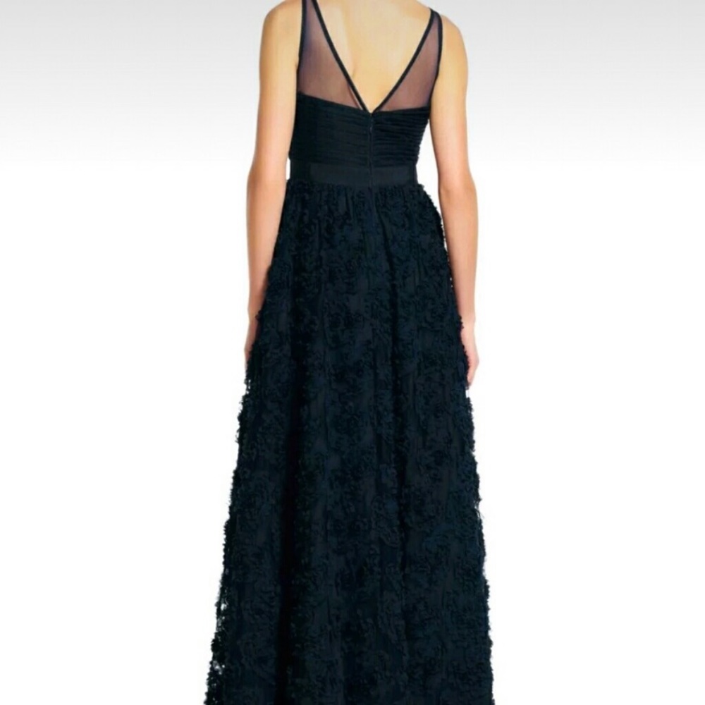 Adrianna-Papell rosette mesh Jewels illusion Neckline long gown - Picture 5 of 13